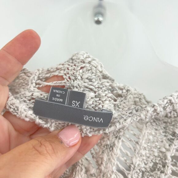 Vince Heather Grey Pullover Open Cable Chunky Knit Sweater Women XS Long Sleeve - Picture 10 of 10